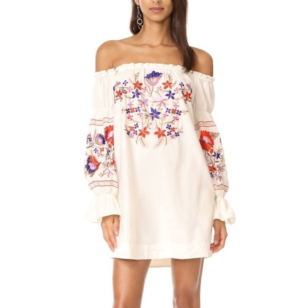 Free People Fleur Du Jour Cream Embroidered Dress nwt S